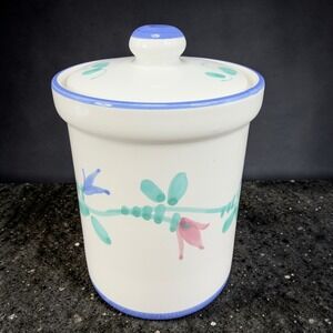Italian Pottery Floral Painted Ceramic Canister with Lid Kitchen Jar‎ Container